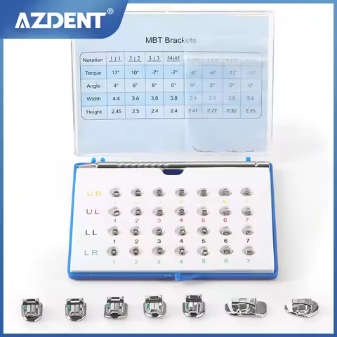 AZDENT Dental Orthodontic Metal Self-Ligating Brackets Braces Roth/MBT 3-4-5 Hook with Buccal Tube D