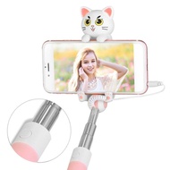 Cat Mini Selfie Sticks Monopod แบบมีสายขยายได้แมวการ์ตูนน่ารัก Selfie สำหรับสมาร์ทโฟน Universal แบบพกพา Self-Pole สำหรับ Android