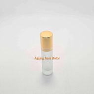 Roll On 6 Ml Clear Frosted Stainless Cap Gold Shiny Stripes / Glass Bottle / Perfume Bottle / Wind O