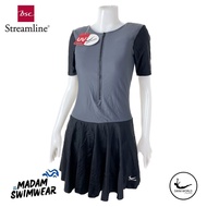 (Size S-2XL) BSC Streamline ชุดว่ายน้ำหญิง แขนสั้น ชุดกระโปรง ด้านหน้ามีซิป