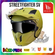 TOPI KELEDAR MT STREET FIGHTER SV SOLID A6 MATT GREEN FULLFACE HELMET Streetfighter (DOUBLE VISOR)