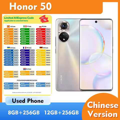 Honor 50 5G 6.57inch 2340x1080px 120Hz Screen ROM 128GB/256GB 108MP smartphone 4300mAh used phone
