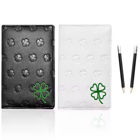 Golf Scorecard Holder Yardage Books Cover with 2 Pencils Clover Embroidery Pocket Recording Scorecar