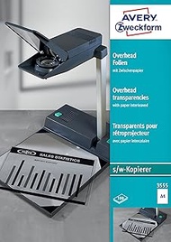 AVERY Zweckform 3555 Overhead Films for B/W Copiers (100 Transparent Films, A4, Uncoated, for Single