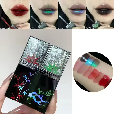 Girlcult Shimmer Lipgloss Green Chameleon Glitter Pearlescent Lipstick Longlasting Hydrating Lipshad