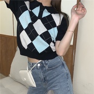 C&M Women's Retro Polo Top - Argyle Pattern Knit