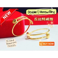 Wing Sing Cincin Arrow Double Love Bajet Fesyen Tulen Emas 916 / 916 Gold Minimalist Fashion Ring 双心爱心箭头丘比特戒指