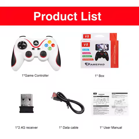 V8 2.4G Wireless Game Controller PC Game Controller BT Gaming Joystick Dual Vibration for Android/iO
