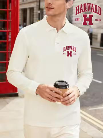 Harvard Est. 1636 Print Fashion Basic T-Shirt Men'S Autumn Long Sleeved Clothes Casual Solid Tops Co