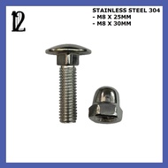 STAINLESS STEEL CARRIAGE BOLT AND CAP NUT 25MM 30MM / ALUMINIUM PANEL SCREW / SKREW PAGAR / GATE BOL
