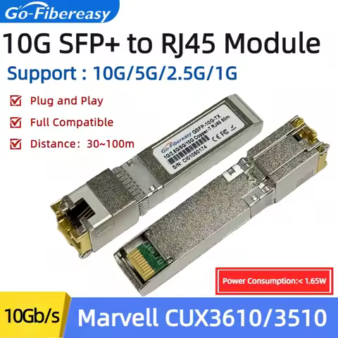 SFP 10Gb RJ45 Fiber Module 30m,80m,100m 1.25/2.5/5/10G SFP+ to RJ-45 10GBase-T Transceiver For Cisco
