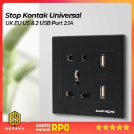 Taffware Universal Socket UK EU US and 2 USB Ports 2.1A - Y1-001 Original 99 Square