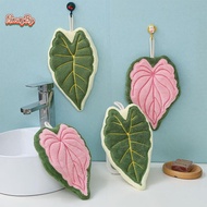 honeybird Leaf-Shaped Hanging Hand Towel Soft Coral Fleece Tea Towels Super Absorbent Bath & Kitchen