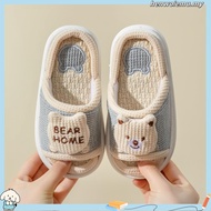 READY STOCK Linen Kids Slipper Selipar Budak Four Seasons Girls Slipper Silent Anti-skid Linen Indoo