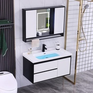 Classic Black and White Sliding Door Feng Shui Mirror Bathroom Cabinet Combination Set Large Capacity Hidden Storage Mir