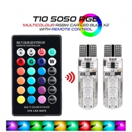 2PC Car Led T10 Bulb Remote Control Headlamp RGB Light Side Motorcycle Ex5 Lampu LED Mentol Kereta T