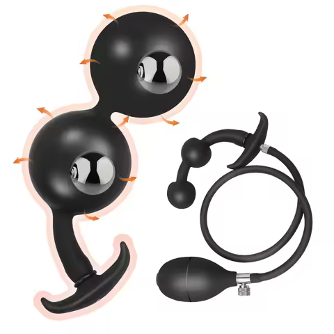 Silicone Inflatable Anal Plug with Built-in Steel Balls, Weighted Expandable Butt Plug with Hand Pum
