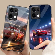 car Lightning McQueen 01 Glass Phone Case For Oppo A54 A74 4G A79 5G A94 A3X Reno 11 12 13 11F 12F 1