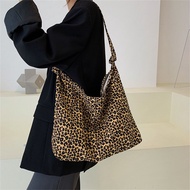 New Leopard Printed Shopping Bag For Women's Large Capacity One Shoulder Bag Korean Fashion Versatile Casual Canvas Tote Bags