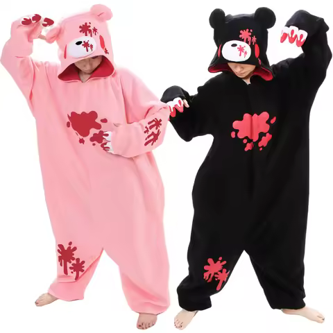 NEW Japan Anime Gloomy Bear Onesies Animal Suits Animal Cosplay Pajamas Pyjama Pink/Black Bear Jumps