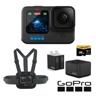 【GoPro】 HERO12 Black 玩樂續航套組 (HERO12單機+胸前綁帶+Enduro雙座充+雙電池+64G記憶卡)