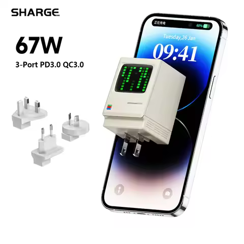 SHARGE Retro 67 GaN 67W Fast Charger 67W 3*USB-C Power Adapter for Tablet Fast Charging for iPhone 1