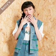Betty's Betty's (45) Color Jumping Fringe Brushed Denim Vest (Light Blue)