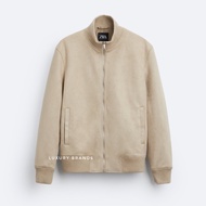 Jaket Bomber ZARA Man Original Faux Suede Bomber Jacket Beige