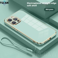 Solid color electroplated straight edge Adding a hanging rope phone case For OPPO A3S A5 AX5 A5S AX5S A7 AX7 A12 A12e A5 A9 2020 F9 Pro soft silicone all inclusive couple case