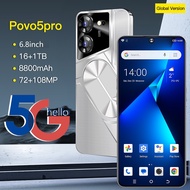 Povo5pro 5G Smartphone 6.8inch Ultra-Clear Mobile Phone Memory 16GB RAM+1TB ROM Battery 8800mAh Andr