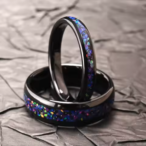 4mm tungsten steel women's wedding ring, galaxy opal ring, dome ring wedding ring, anniversary ring,