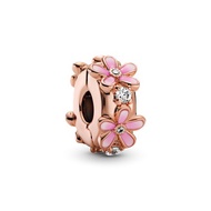 925 sterling silver rose gold Inlaid shiny zirconia Pink Daisy Spacer Clip Charm fit pandora bracelet women fashion DIY jewelry valentines day gift for girlfriend