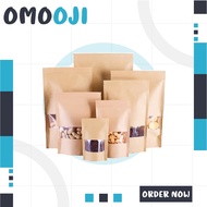 Omooji - Standing Pouch Craft Windows Brown Color Size 9x14 cm I Coffee Packaging I Ziplock Paper Pa