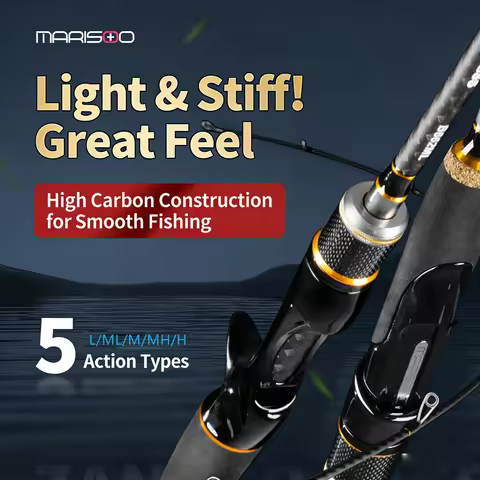 MARISOO ZANDER 2-Piece Bass Rod (Baitcasting/Spinning) 30T Ultra-Light Carbon, 5 Actions-M/ML/L/MH/H