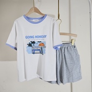 Set đồ nữ mùa hè đi biển dạo phố quần LINEN hai túi ANHSTORE Bộ quần short áo in hình thời trang