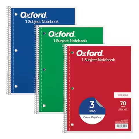 1-Subject Notebooks, School Journal, 8 x 10-1/2 Inch, Wide Rule Paper, 70 Sheets, 3-Hole Punch, 3 Pa