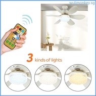 WU LED Ceiling Fan with Light Remote Control Bedroom Ceiling Fan Light E27 Base