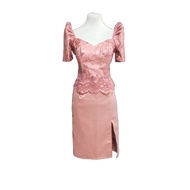 JKM Modern Mestiza Filipiniana Fitting Midi dress duchess fabric