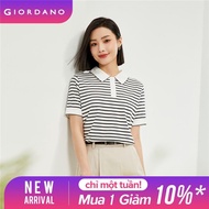 GIORDANO Women Polo Shirts 100% Cotton Stripe Polo Shirts Scalloped trims Short Sleeve Fashion Casua