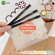 [Wholesale Price]Multi -Purpose Small items Organizer - Translucent Frosted Storage Pouch - For Jewelry, Hair Tie, Stationery, Cosmetics - Daisy Zip Bag - Plastic Pencil Cases
