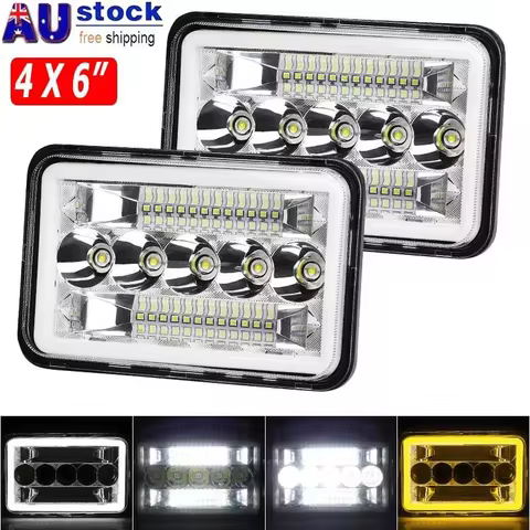 2PCS 4x6'' LED Headlights Hi/Lo/DRL Sealed Beam Square H4 Work Driving Fog Light