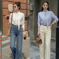CT333 (Shirt Only) Blue Striped Rabbit Ear Shirt Brings A Feminine And Light Look. The Dress Will Be