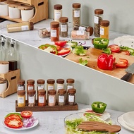 Lid Bottle with Pepper Powder Cumin Round Kitchen Storage Seasoning Spice Solid Wood Powder Jar Glas