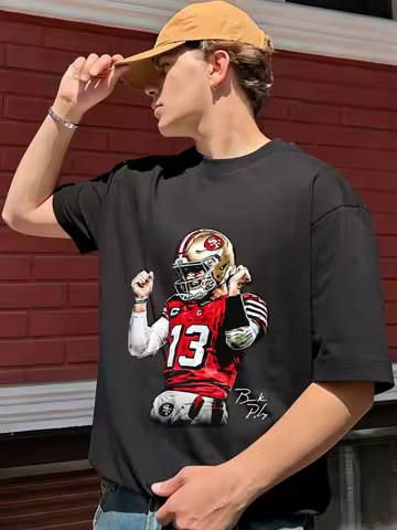 49ers 13 Player Graphic Oversized Cotton T Shirt Men, Short Sleeve Casual Sporty Gift for Him