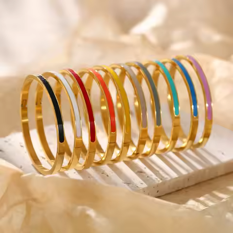 Luxury Colorful Orange Enamel Bangles Bracelets for Women Party Gift Fashion Bangles Original Stainl