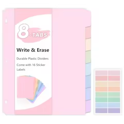 8 Tab Binder Dividers for Letter Size, Durable Plastic Dividers for 3 Ring Binder, Write and Erase B