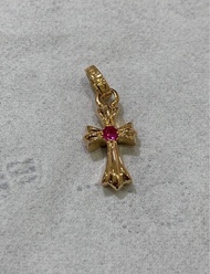 Chrome hearts 22K Gold Cross pendant with Red diamond金鑲紅寶石十字架吊墜