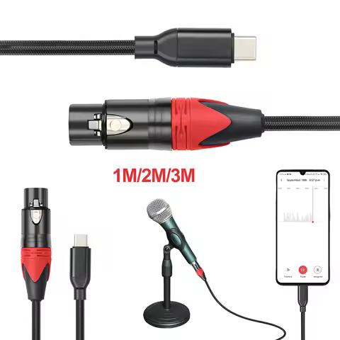 1/2/3M Type C Male To XLR Female Mic Studio Audio Cord Plug and Play USB C To XLR Female Microphone 