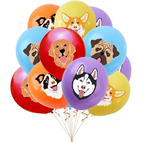 10Pcs 12inch Cartoon Dog Cat Latex Balloon Mix 5Types Balloon Set Pet Birthday Theme Party Decoratio