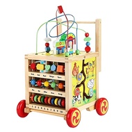 Multi-functional Baby Wooden Cart Baby Walker Toy Baby Educational around the Bead Treasure Chest 7-